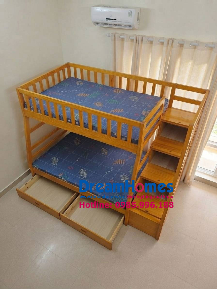 giường tầng trẻ em GT 192 1m4-1m2 gỗ Thông màu vàng gỗ tại hà nội